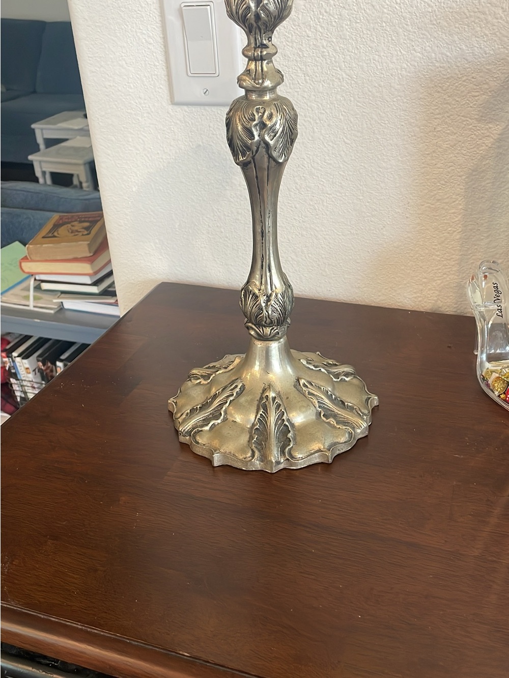 Ornate Metal Candlestick Holder in Antique Silver Tone